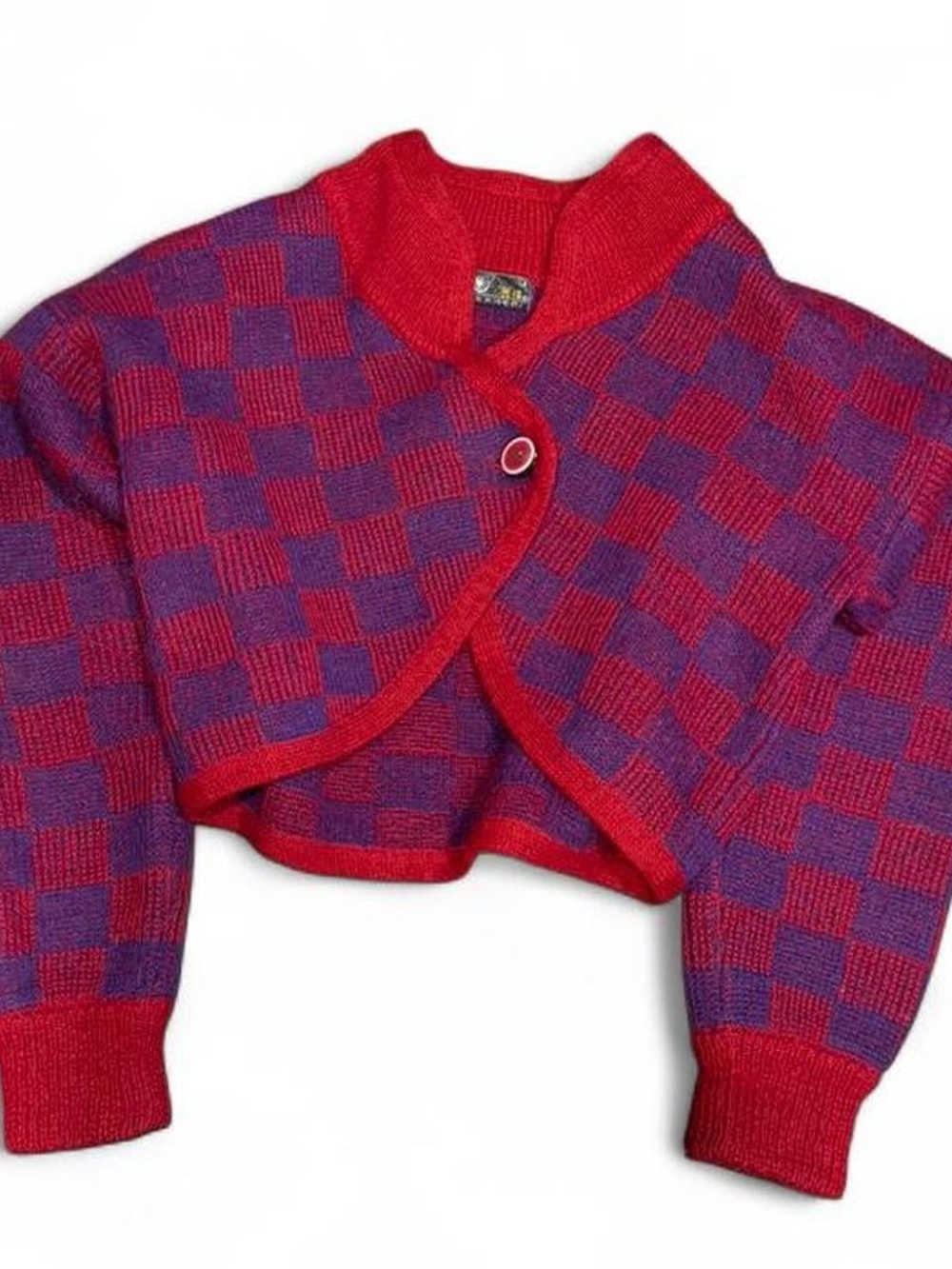 Y2K Japanese Wool Checkerboard Cropped Cardigan Sweater